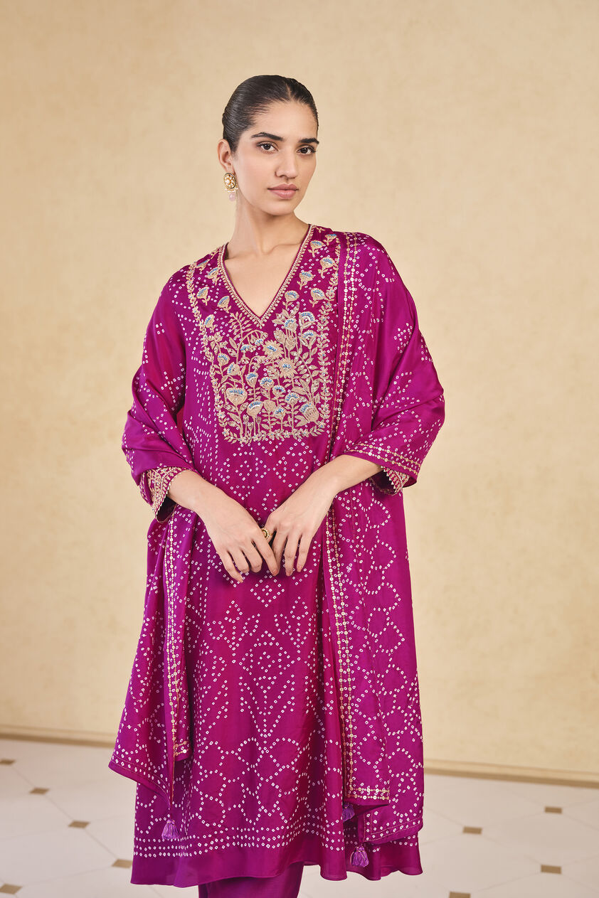 Johona Handcrafted Bandhani Silk Stole - Purple, Purple, image 3